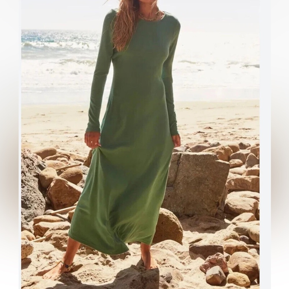 NWT FREE PEOPLE Aubre Open-Back Essential Maxi Dress Mermaid Green XL Casual